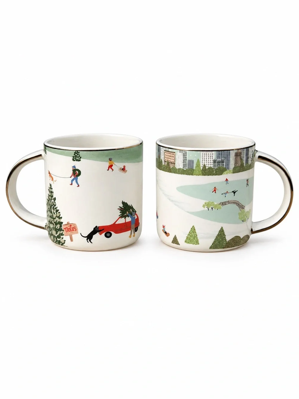 West Elm x Nicole Cicak Winter Activities Christmas Mugs Set of 2 Holiday 4” MCM